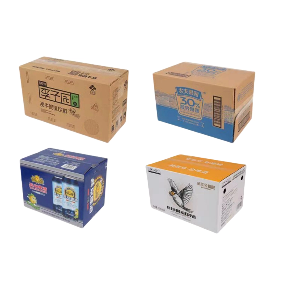 Originalfarbener Wellpappe-Karton und farbener Wellpappe-Karton mit Druck